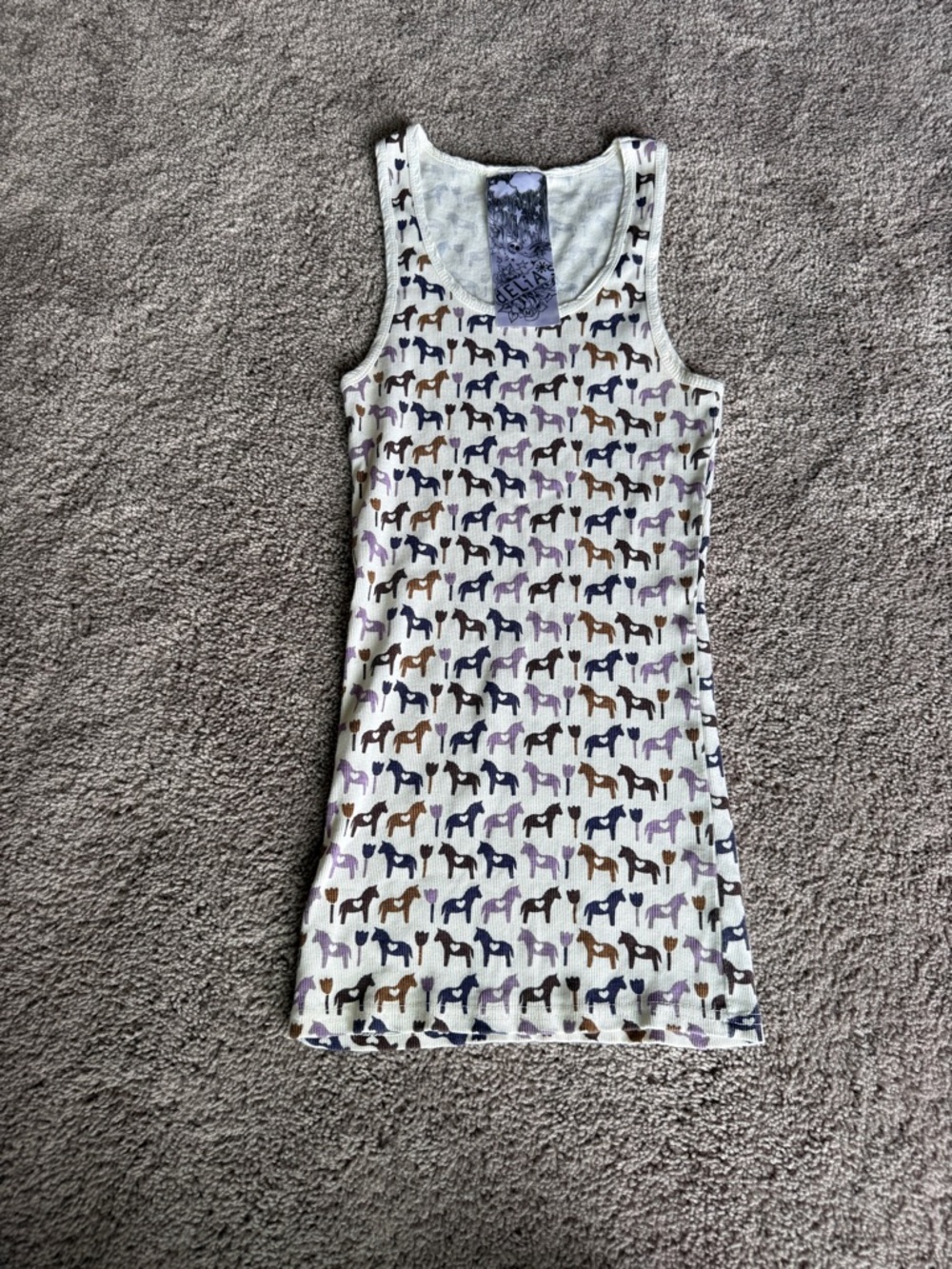 Vintage Y2K dELiA*s Cream Ribbed Tank 100% cotton Horse Print medium
